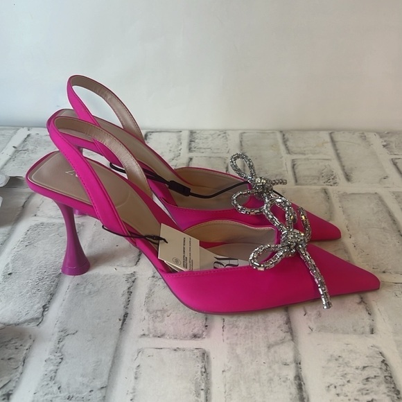 NWT Zara Embellished Bow Heeled Slingbacks - Picture 8 of 10
